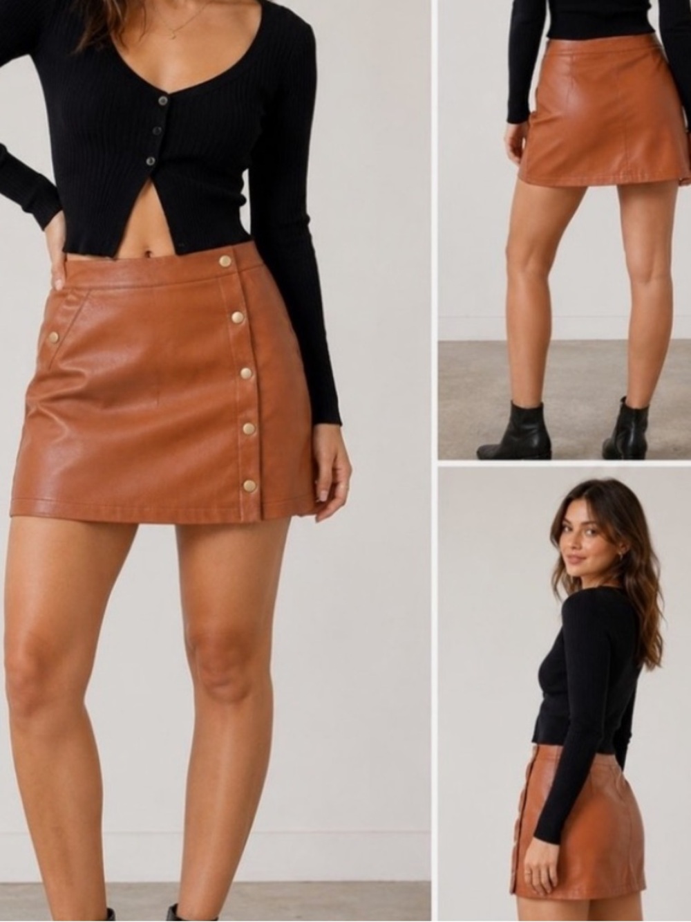 Urban Outfitters Faux Leather Button-Accent Mini Skirt - Terra Cotta